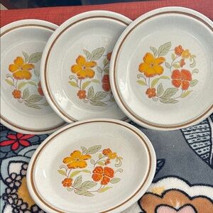 Nikko Ceramics Orange and Yellow Floral Ceramic Salad Plates - Set of 4
